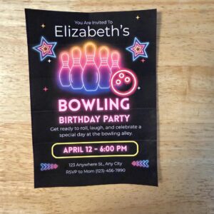 Alternative view of Neon Bowling Birthday Invitation Template, Glow Bowling Party Invite (Digital Download)
