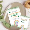 Lucky St. Patrick's Day Birthday Invitation, Rainbow Shamrock Party (Digital Download)
