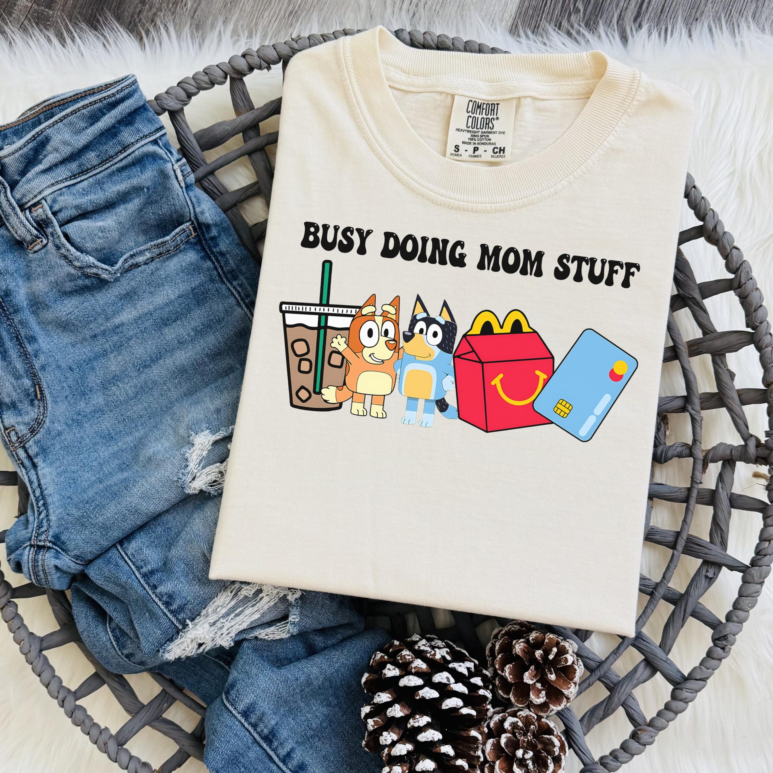 Busy Doing Mom Stuff Shirt – Toddler Mom, Coffee, Fries Graphic Tee