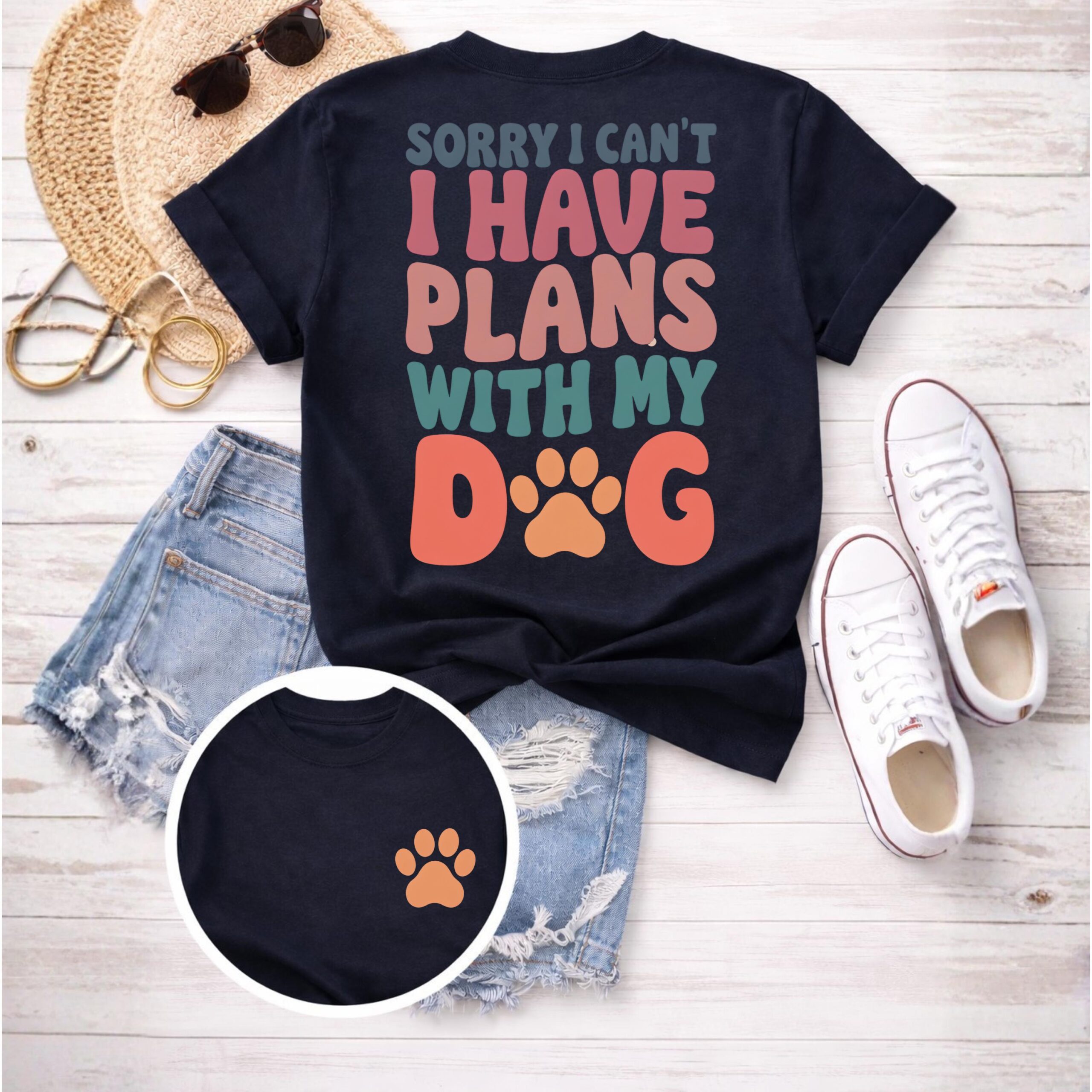 Dog Lover Shirt, Sorry I Can't Plans With My Dog, Paw Print Tee - Image 3