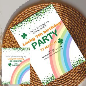 Alternative view of Lucky St. Patrick's Day Birthday Invitation, Rainbow Shamrock Party (Digital Download)