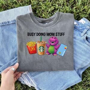 Alternative view of Busy Doing Mom Stuff Toddler Mom Shirt – Dinosaur, Coffee, Fries Graphic Tee