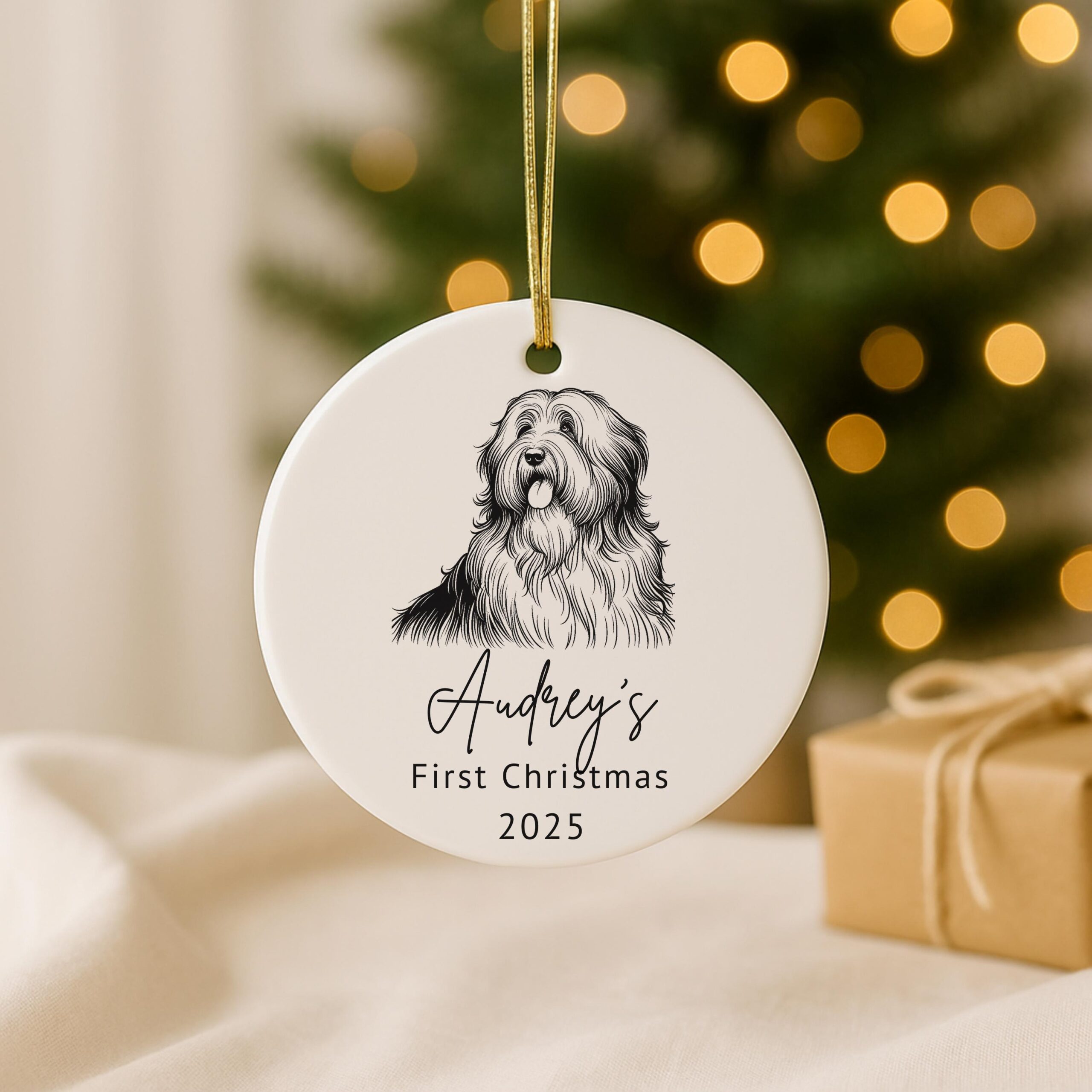 Custom Pet Portrait Ceramic Ornament, First Christmas, Memorial
