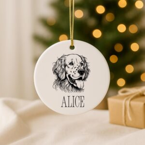Custom Pet Portrait Ornament – Personalized Dog Memorial, First Christmas
