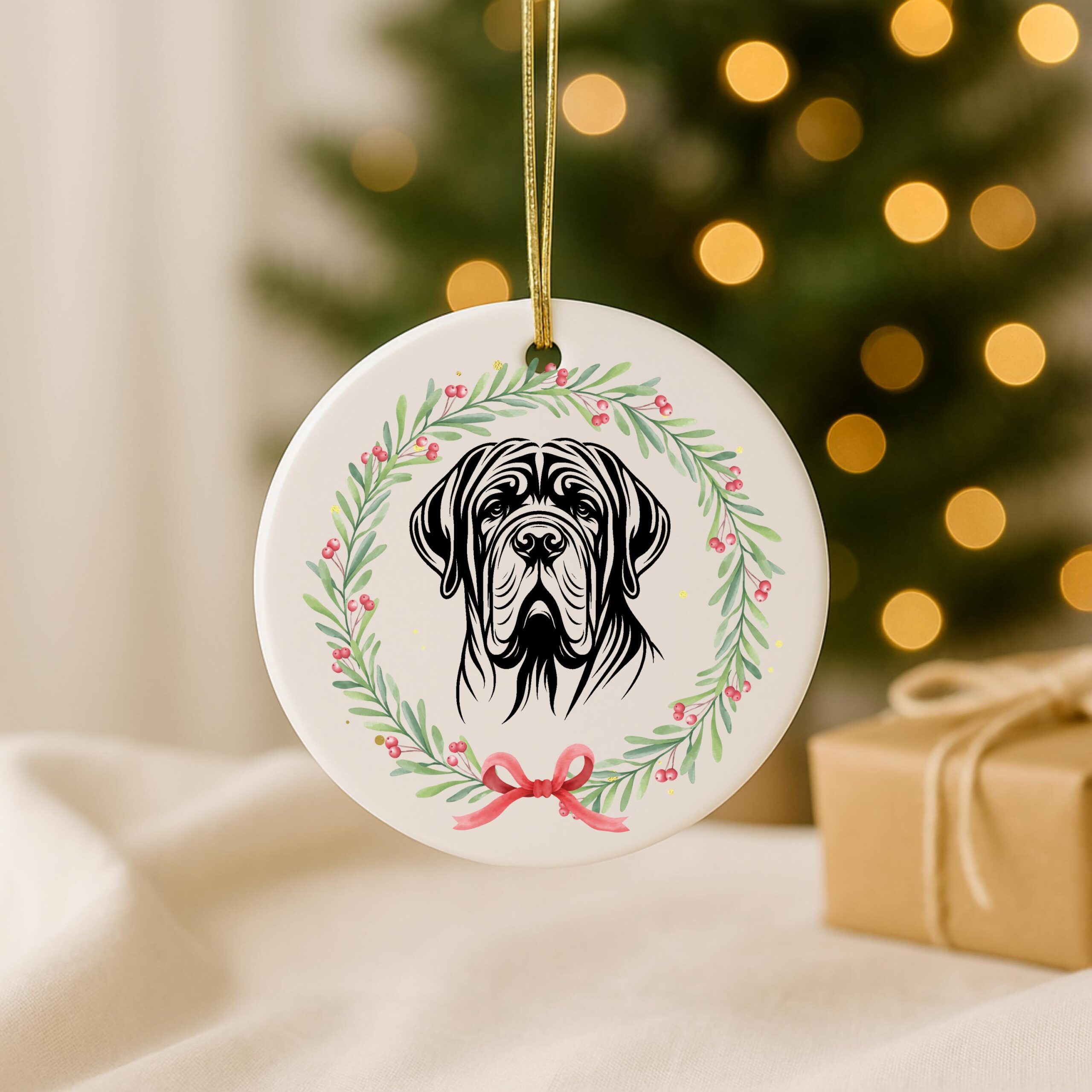 Custom Pet Portrait Ornament – Miniature Schnauzer, Mudi & Neapolitan Mastiff