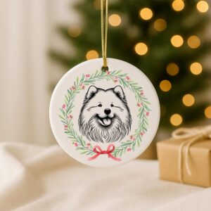 Alternative view of Custom Pet Ceramic Ornament -Personalized, First Christmas, or Memorial I Saint Bernard, Saluki & Samoyed
