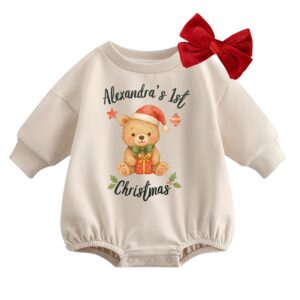 Baby’s First Christmas Romper & Bow Set – Personalized Holiday Outfit