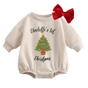Personalized Baby's First Christmas Romper & Bow | Holiday Outfit