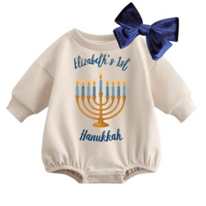 Personalized Baby's 1st Hanukkah Romper with Navy Bow