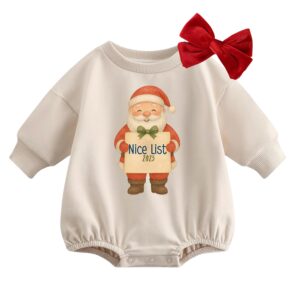 Alternative view of Baby Santa Romper | "Nice List 2025" Outfit with Bow