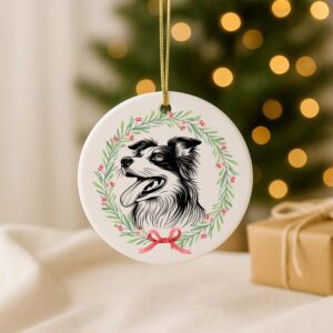 Alternative view of Custom Pet Ceramic Round Ornament, Christmas, or Memorial | Border Collie , Borzoi , Boykin Spaniel & Briard