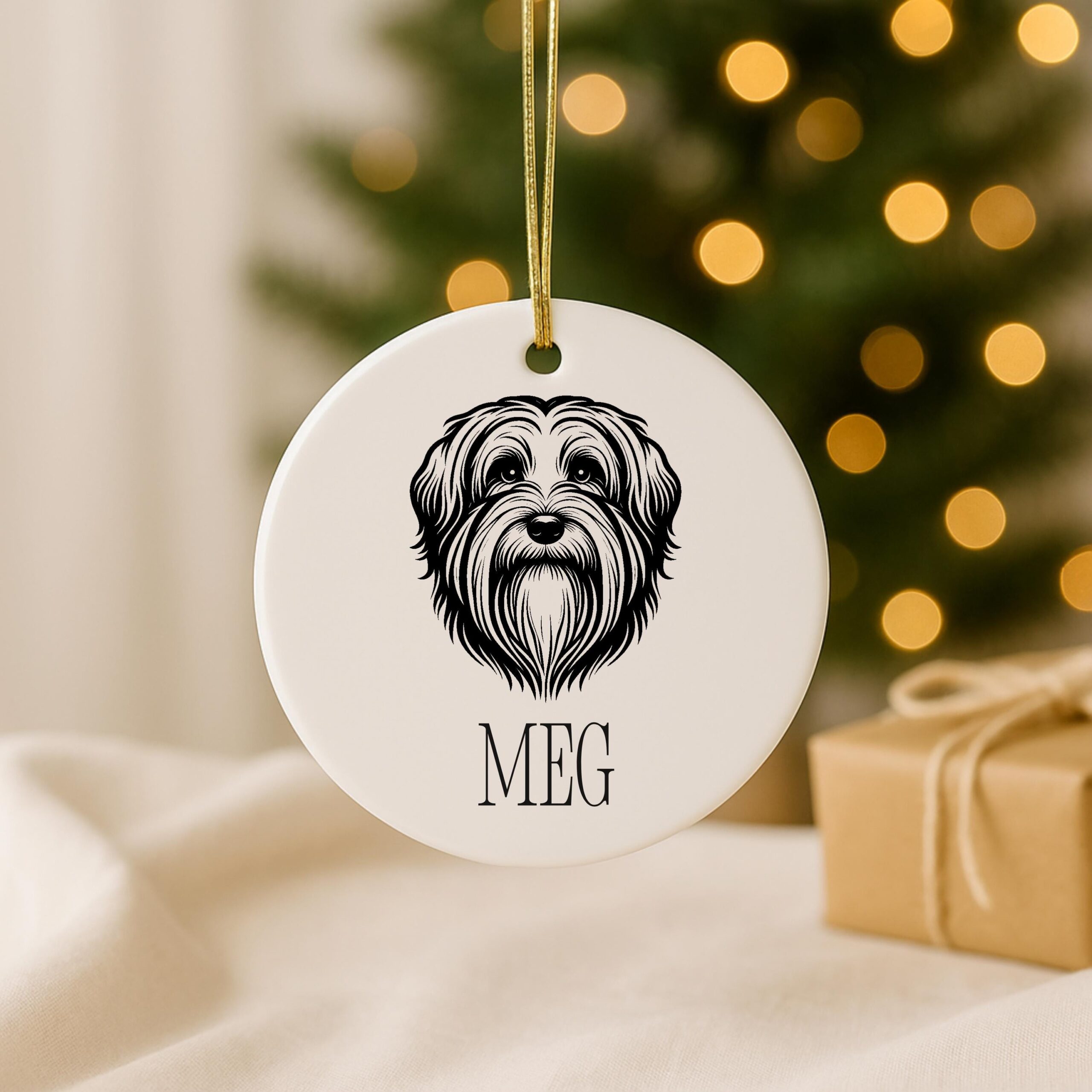 Custom Pet Ceramic Round Ornament -Personalized, First Christmas, or Memorial | Harrier, Havanese & Ibizan Hound