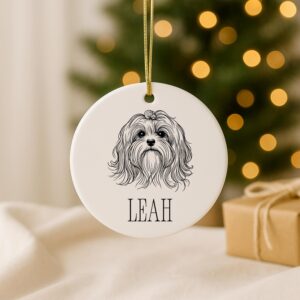 Alternative view of Custom Pet Ceramic Ornament -Personalized, First Christmas, or Memorial I Lhasa Apso , Lowchen & Maltese
