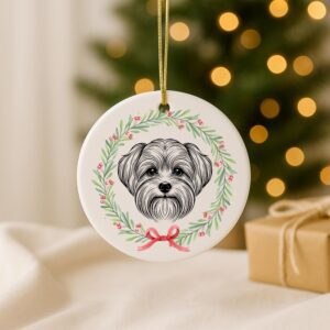 Custom Pet Ceramic Ornament -Personalized, First Christmas, or Memorial I Lhasa Apso , Lowchen & Maltese