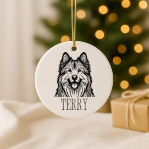 Custom Pet Portrait Ornament – Dog Memorial, First Christmas