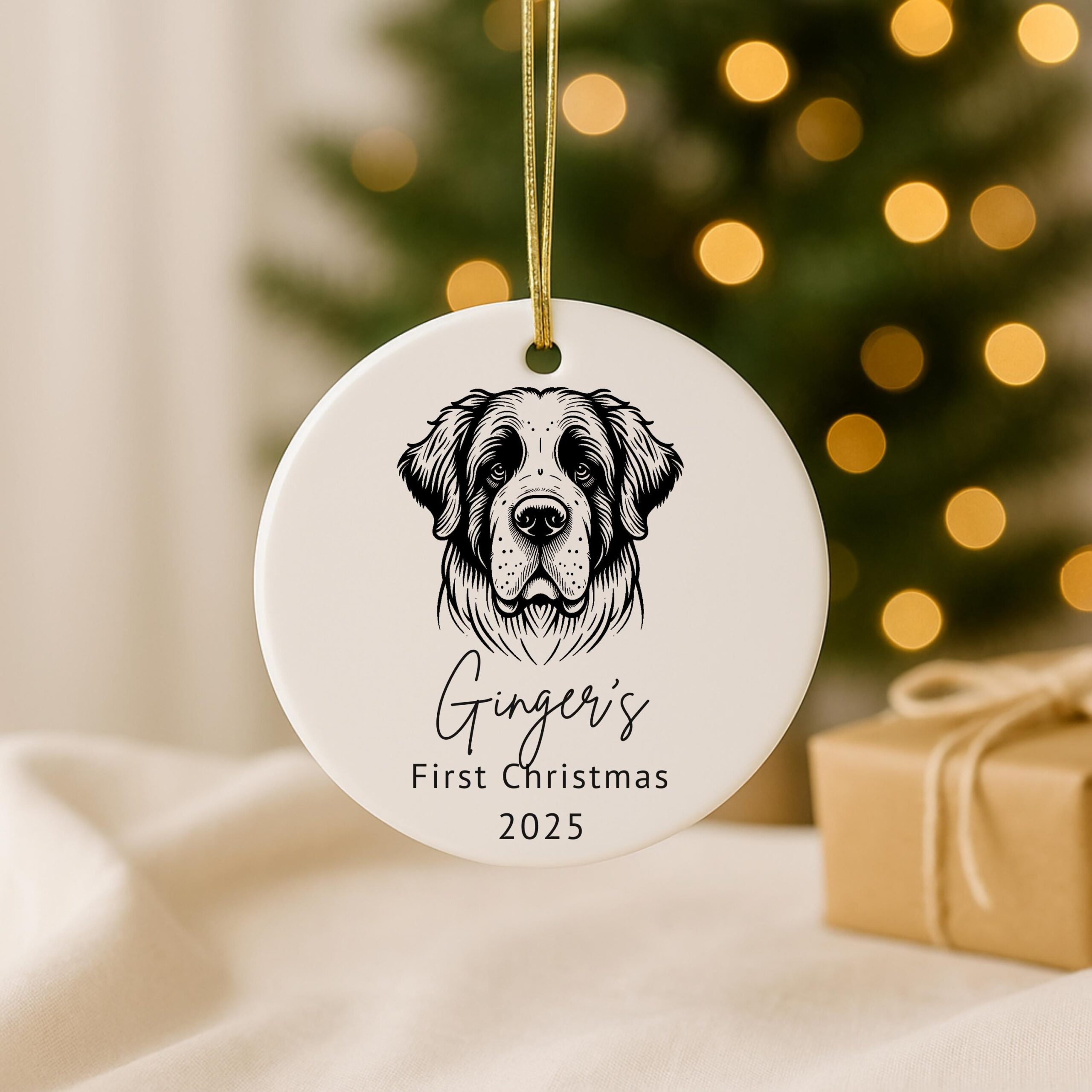 Custom Pet Ceramic Ornament -Personalized, First Christmas, or Memorial I Saint Bernard, Saluki & Samoyed