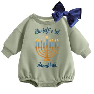 Alternative view of Personalized Baby's 1st Hanukkah Romper with Navy Bow