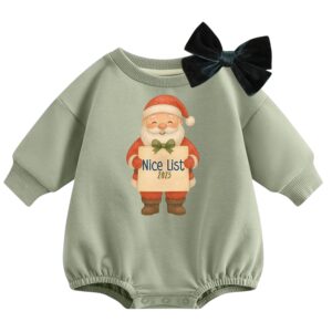 Baby Santa Romper | "Nice List 2025" Outfit with Bow