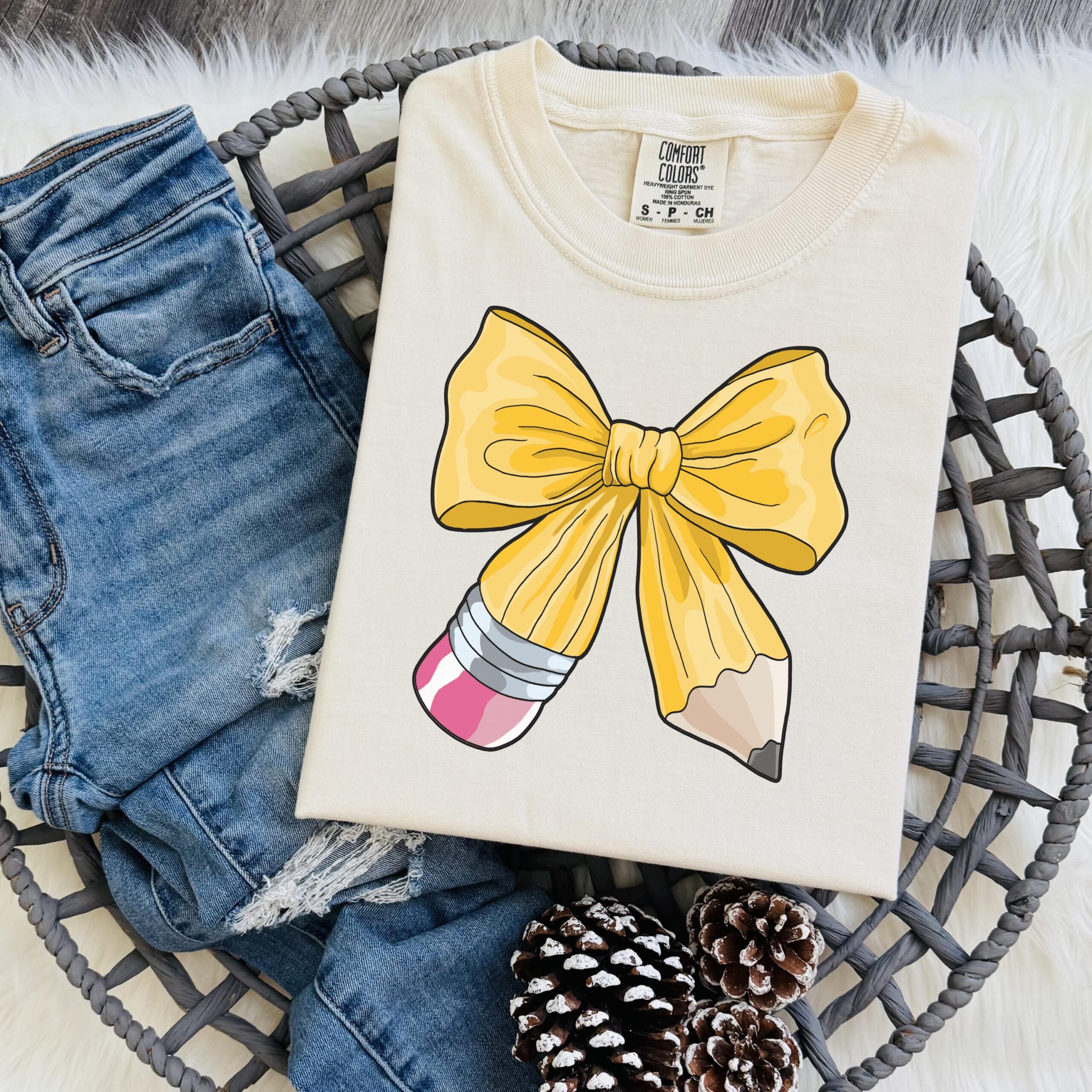 Pencil Bow Teacher T-Shirt | Back to School Gift