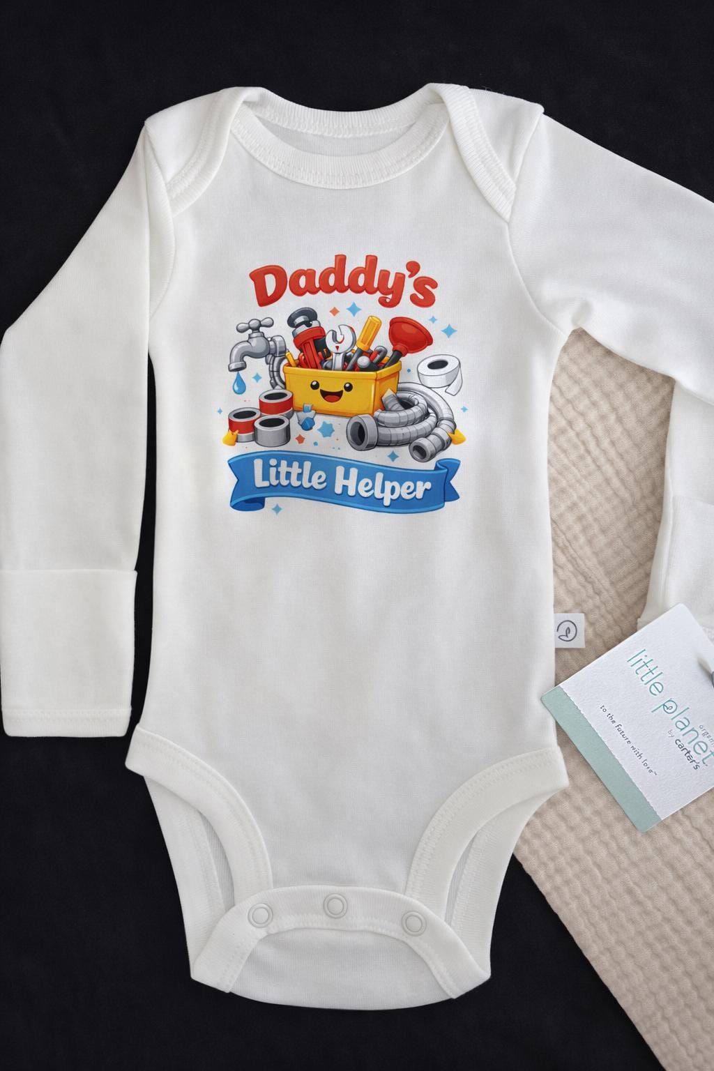 Daddy’s Little Helper Plumber Baby Bodysuit | Plumber Dad Gift | Father’s Day Baby Outfit | Funny Tool Baby Onesie - Image 2