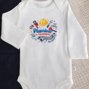 Alternative view of Plumber in Training Baby Bodysuit | Funny Trades Baby Onesie | Plumber Baby Gift | New Dad Plumber Gift | Construction Baby Outfit