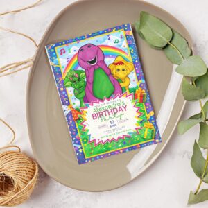 Alternative view of Barney Dinosaur Birthday Invitation | Rainbow Party (Digital Download)