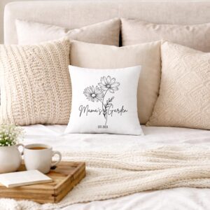 Personalized Birth Flower Pillow | Custom Floral Throw Pillow | Mother & Grandma Gift