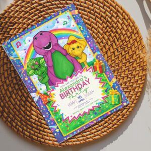 Barney Dinosaur Birthday Invitation | Rainbow Party (Digital Download)