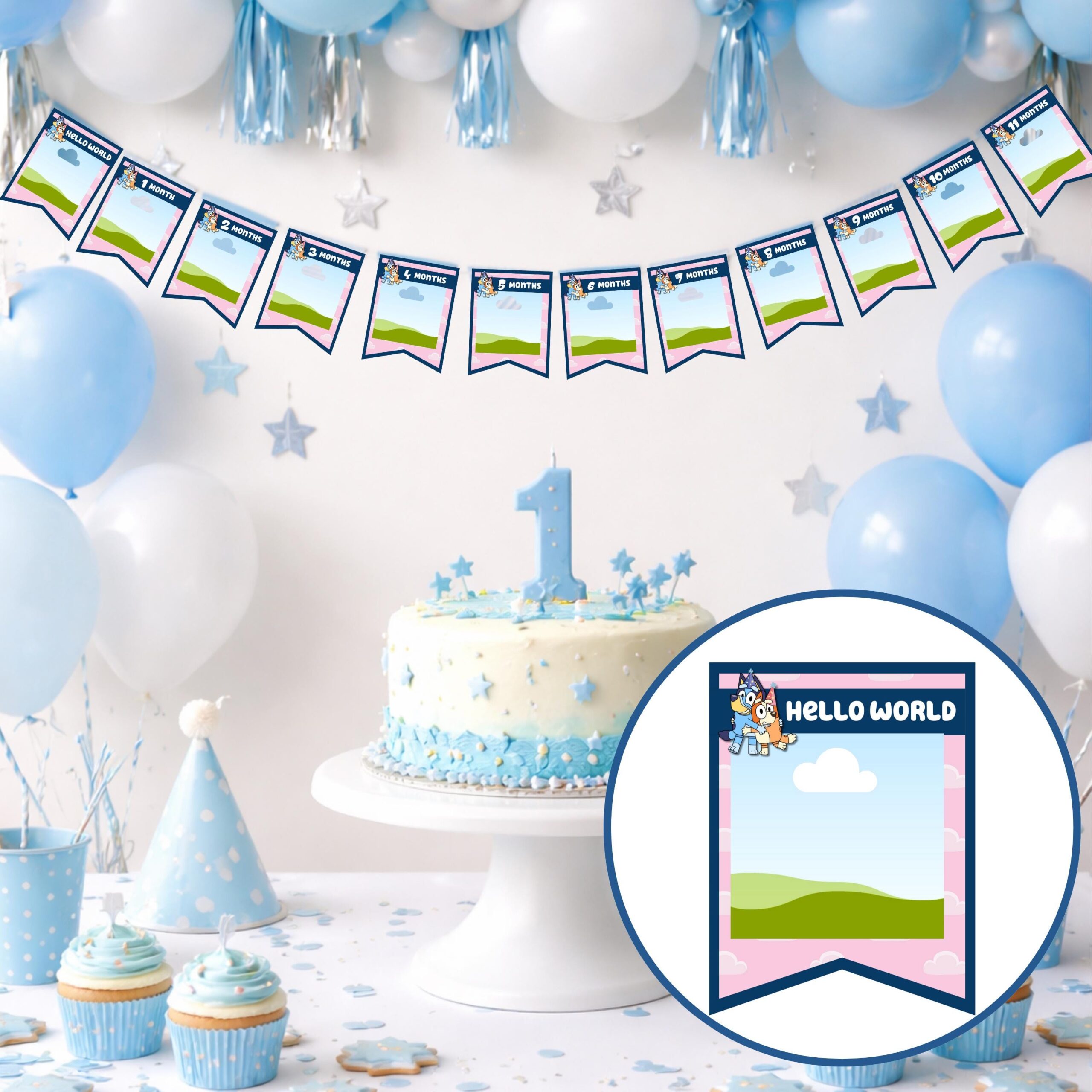 Blue Dog First Birthday Milestone Banner β Editable Photo Template (Digital Download) - Image 3