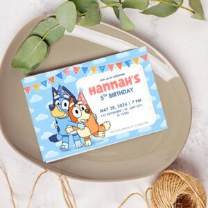 Alternative view of Blue DogBirthday Invitation Template, Puppy Party, 5th Birthday (Digital Download 5x7)
