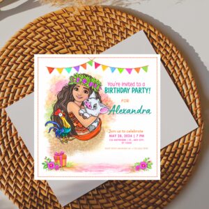 Tropical Princess Birthday Invitation | Luau Party, Editable Canva Template (Digital Download)