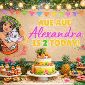 Tropical Luau Birthday Poster | Island Princess Party Backdrop (72x36) (Canva Template)