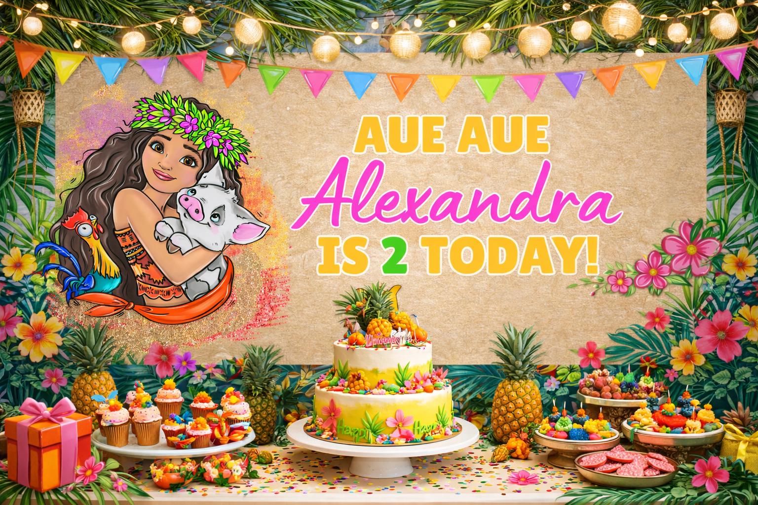 Tropical Luau Birthday Poster | Island Princess Party Backdrop (72x36) (Canva Template)