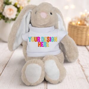 Custom Bunny Plush with Personalized Shirt | Upload Your Design |1 Birth Stats or Special Message | Baby Gift | Memorial Keepsake