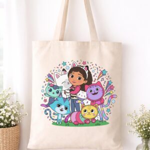 Gabby’s house Cat Character Canvas Tote Bag | Kids Book Bag