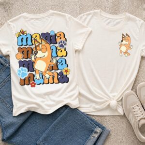 Mama Shirt – Cute Blue Dog-Inspired Dog Mom Tee | Fun Retro Mama Graphic T-Shirt | Gift for Moms