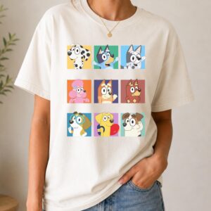 Alternative view of Blue Dog Friends Shirt | Cute Cartoon Dog Tee | Mom Life Shirt | Kids Cartoon Inspired Shirt | Family Matching Outfit | Teacher Shirt