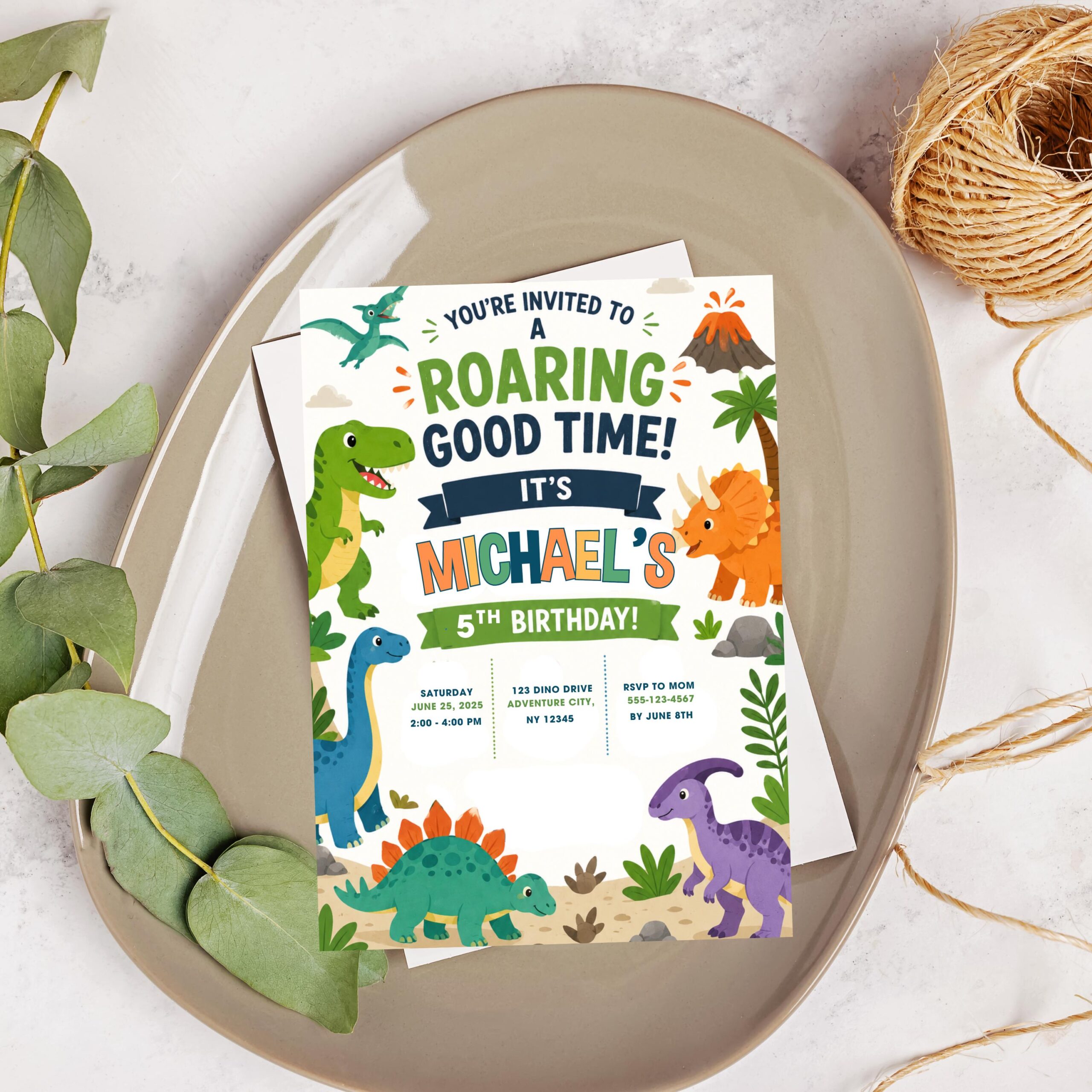 Editable Dinosaur Birthday Invitation Template | Dinosaur Party Invite | Canva Birthday Invitation | Instant Download | Dino Birthday - Image 2