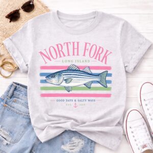 North Fork Long Island Shirt, Striped Bass Shirt, Lobster Shirt, Coastal Summer Tee, Beach Shirt, Nautical Graphic Tee