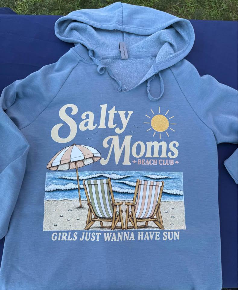 Salty Moms Beach Club Lightweight Sweatshirt | Relaxed Neck Beach Pullover | Coastal Mom Hoodie - Image 2
