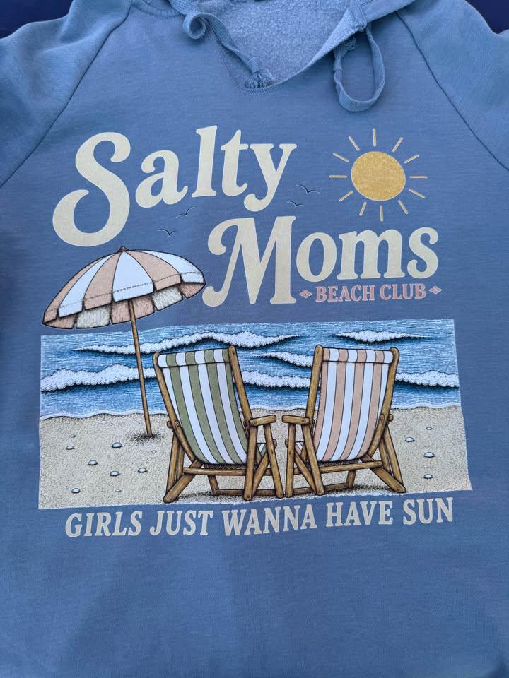 Salty Moms Beach Club Lightweight Sweatshirt | Relaxed Neck Beach Pullover | Coastal Mom Hoodie - Image 3