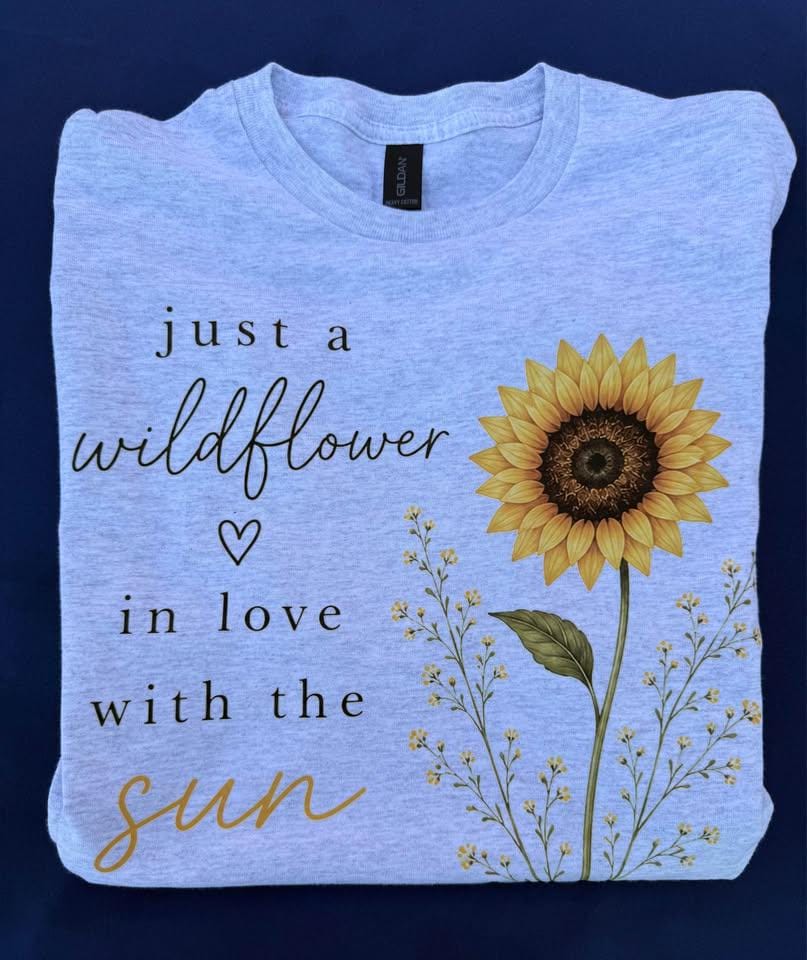 Just a Wildflower in Love with the Sun T-Shirt, Sunflower Graphic Tee, Inspirational Floral Shirt, Cottagecore Summer Tee, Boho Shirt - Image 2
