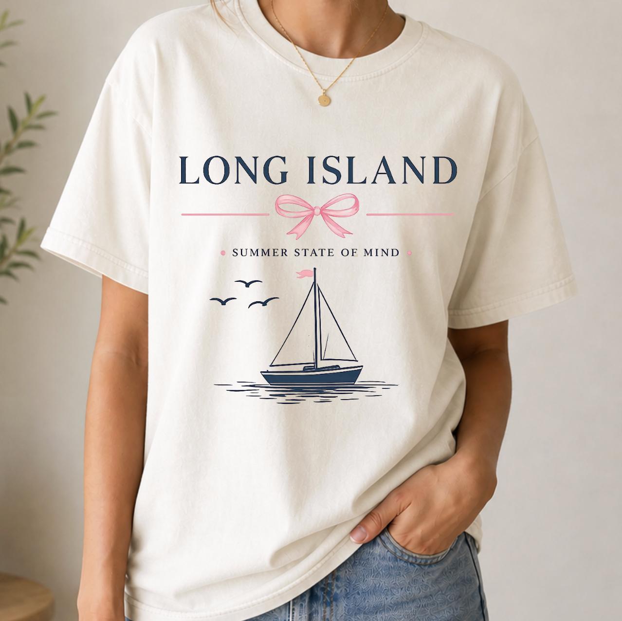 Long Island Summer State of Mind T-Shirt, Coastal Sailboat Tee, Long Island New York Shirt, Beach Lover Graphic Tee, Nautical Shirt