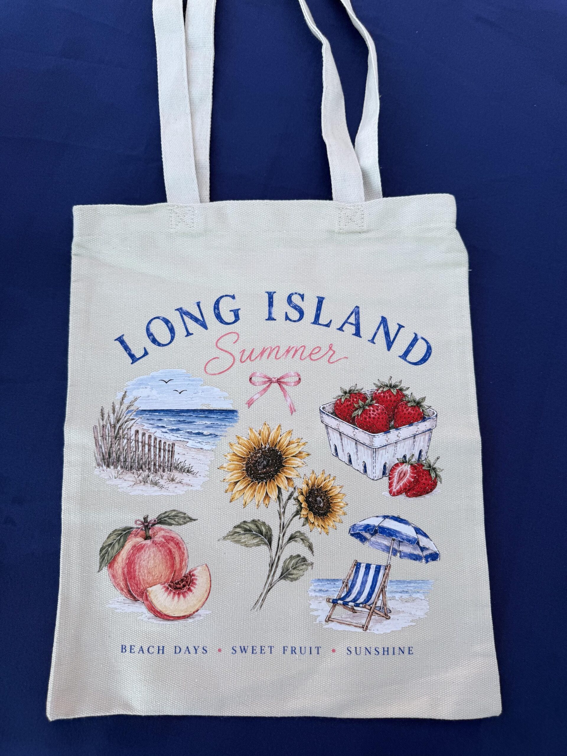 Long Island Summer Tote Bag | Beach Tote | Coastal Long Island Bag | Sunflower Strawberry Peach Market Tote | Long Island Gift - Image 2