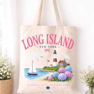 Long Island Tote Bag | Coastal New York Tote | Lighthouse Beach Bag | Long Island Gift | Nautical Summer Tote