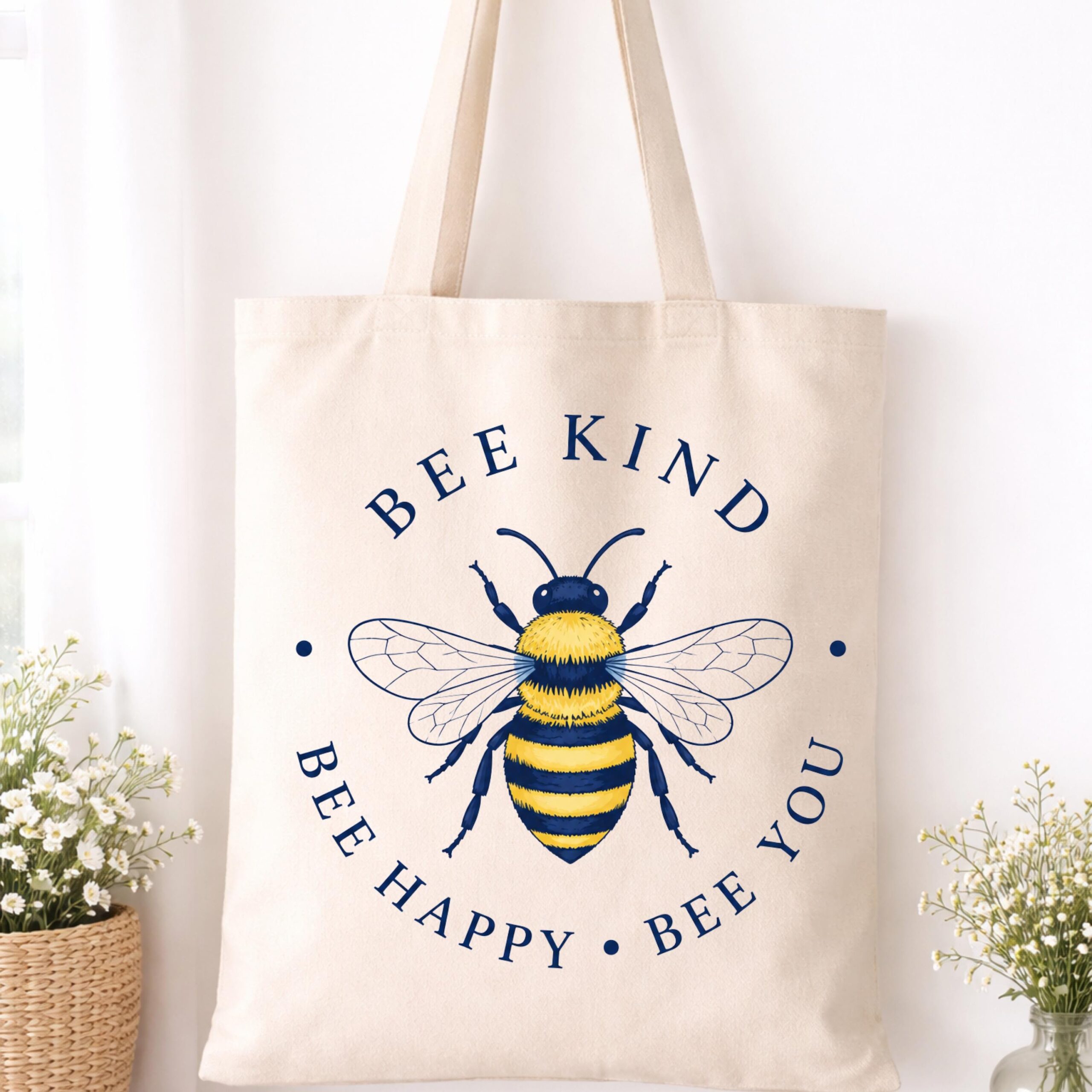 Bee Kind Tote Bag | Bee Happy Bee You Bag | Inspirational Tote | Bumble Bee Gift | Teacher Tote Bag | Positive Quote Bag