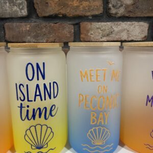 Alternative view of Nautical 16oz Glass Cup with Bamboo Lid & Straw | Long Island Summer Cup | Boat Mode | Vitamin Sea | On Island Time | Custom Bay Cup