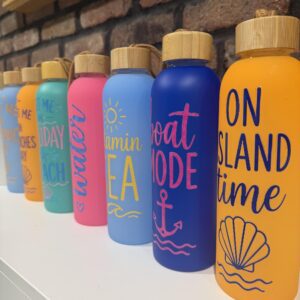 Alternative view of 20oz Nautical Glass Water Bottle with Bamboo Lid | Coastal Water Bottle | Long Island Gift | Boat Lover Gift | Beach Water Bottle