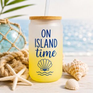 Nautical 16oz Glass Cup with Bamboo Lid & Straw | Long Island Summer Cup | Boat Mode | Vitamin Sea | On Island Time | Custom Bay Cup