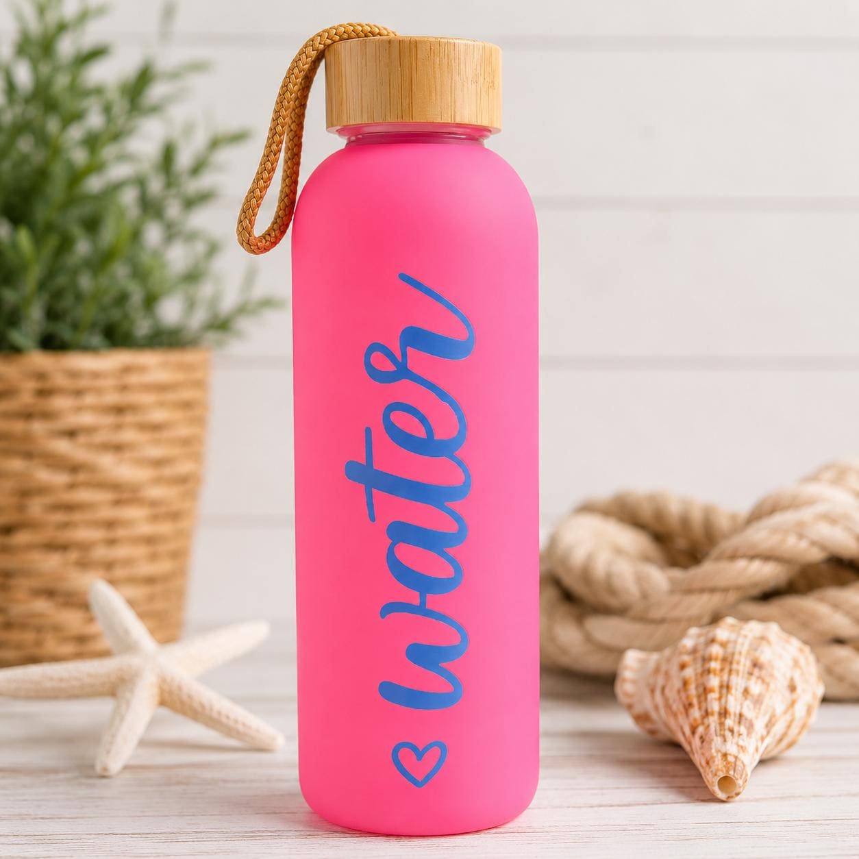 20oz Nautical Glass Water Bottle with Bamboo Lid | Coastal Water Bottle | Long Island Gift | Boat Lover Gift | Beach Water Bottle